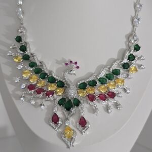 Elegant Multicolor CZ Peacock Necklace